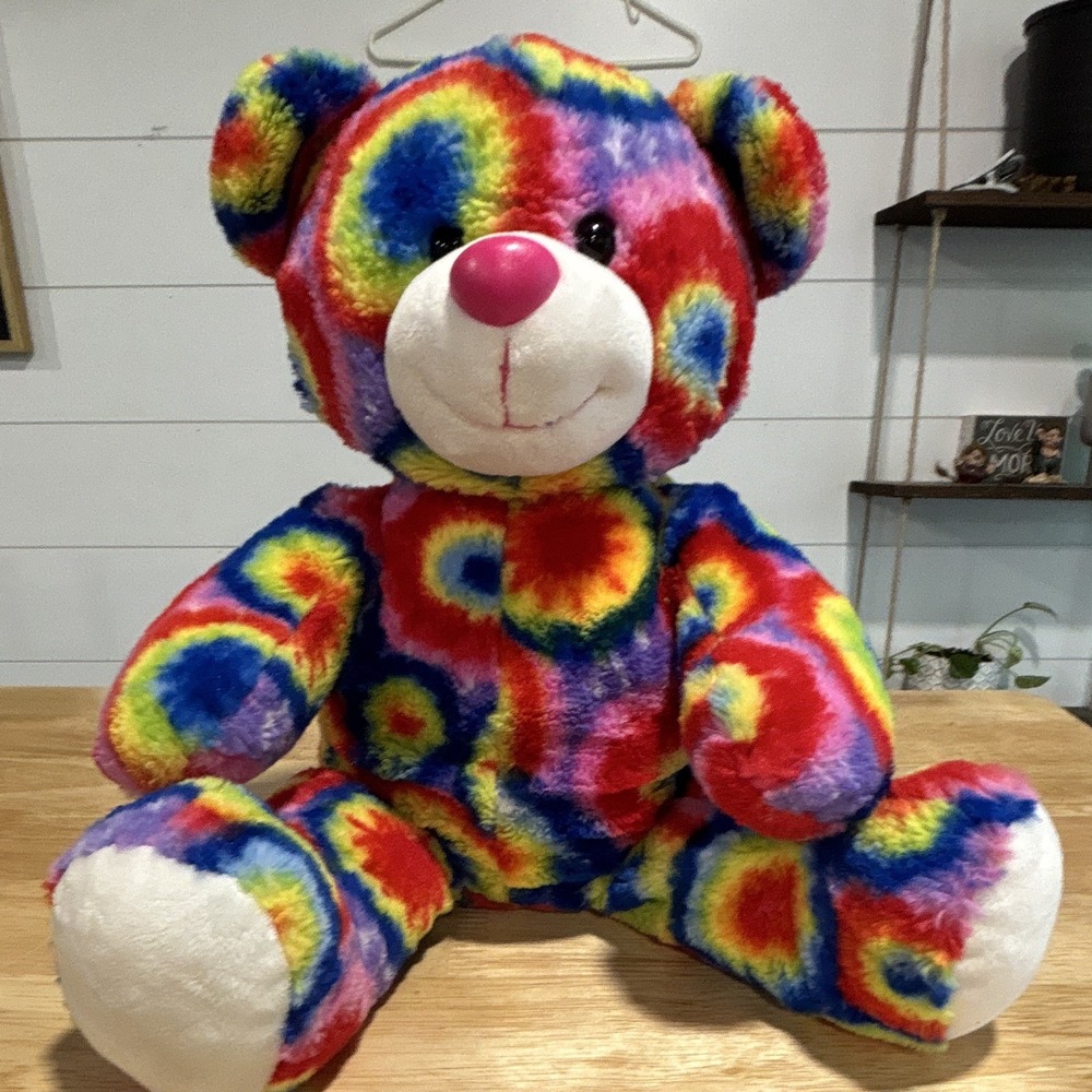 Teddy Mountain Multicolor Tie-Dye Plush Bear Stuffed Animal w/ Black Eyes, 1pc